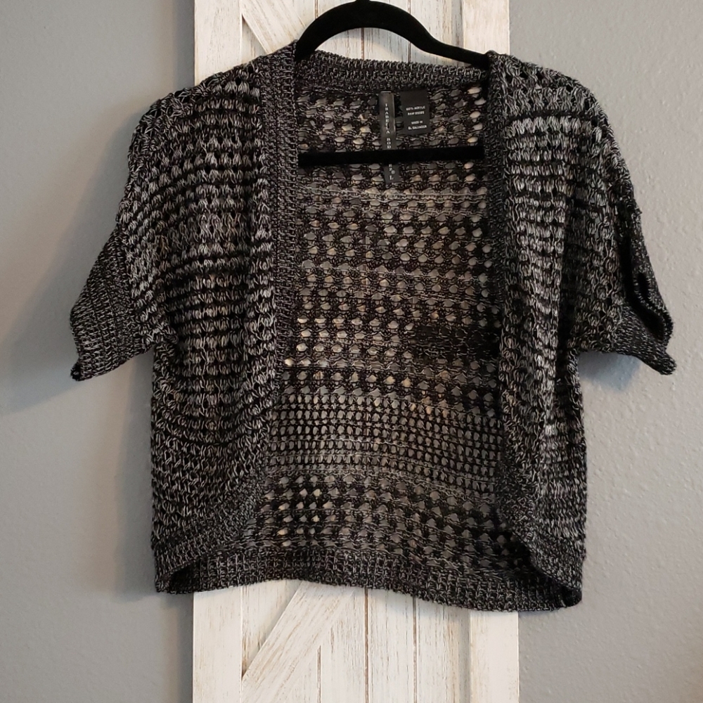 Isabela Rodriguez Black and White Crochet Shrug